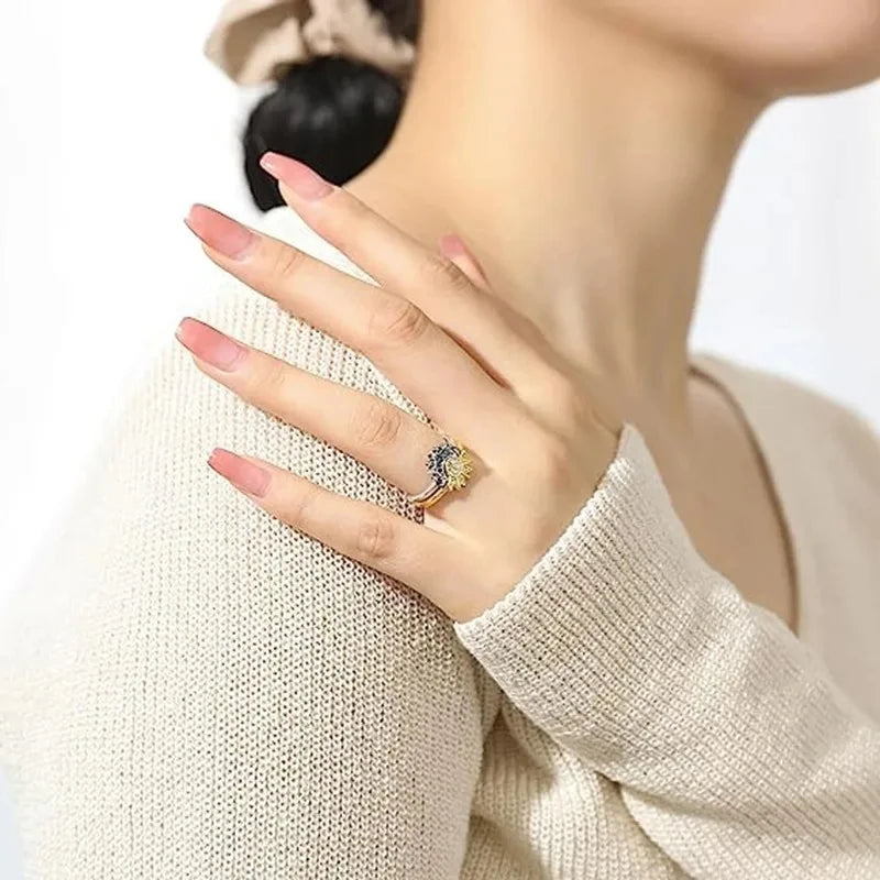 Original 925 Sterling Silver Ring Bow Heart Sun Moon With Colorful Crystal Rings For Women Valentine's Birthday Gift DIY Jewelry
