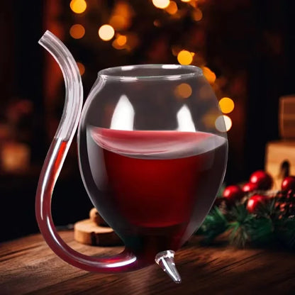 Clear Wine Glass Cup with Straw – Cocktail Beer Drinks Bar Gift