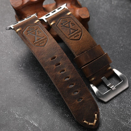 Handmade Vintage Crazy Horse Leather Bracelet 40MM 44MM 45MM 49MM Fits Apple Watch S8 Ultra Folded Thick Brown Strap - BeeTrendyShop.COM