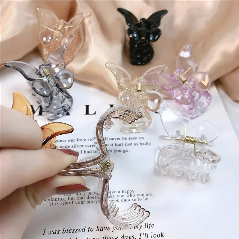 Cute Butterfly Hair Claw Clip – Korean Solid Color Small Barrette for Women