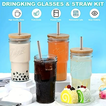 750ML Glass Cup with Wooden Lid & Straw – Bubble Tea Coffee Water Bottle