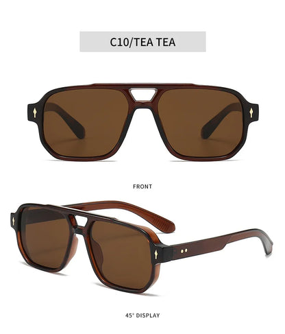 Retro Double Bridge Square Sunglasses – Luxury Rivet Design UV400 Unisex