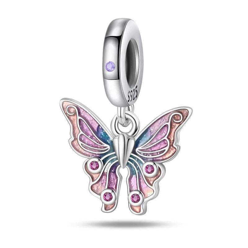 925 Silver Plating Colorful Butterfly Insect Animal Charms Beads Sparkling Zircon Fit Qikaola 925 Original Bracelets DIY Jewelry