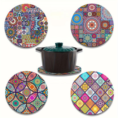 Mandala Wooden Placemats Set – 4pcs Durable Heat-Resistant Non-Slip Table Mats for Home & Office