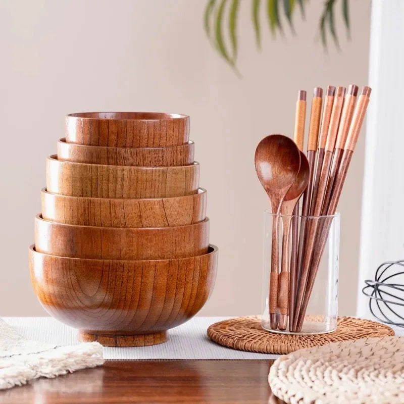 Japanese Wooden Bowl Rice Noodle Bowl Ramen Bowl Kitchen Utensils Accessories Natural Solid Wood No Splicing Tableware