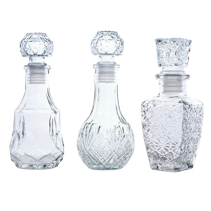 Mini Whiskey Decanter Bottle – 100/150ml Crystal Glass with 3D Carved Cap