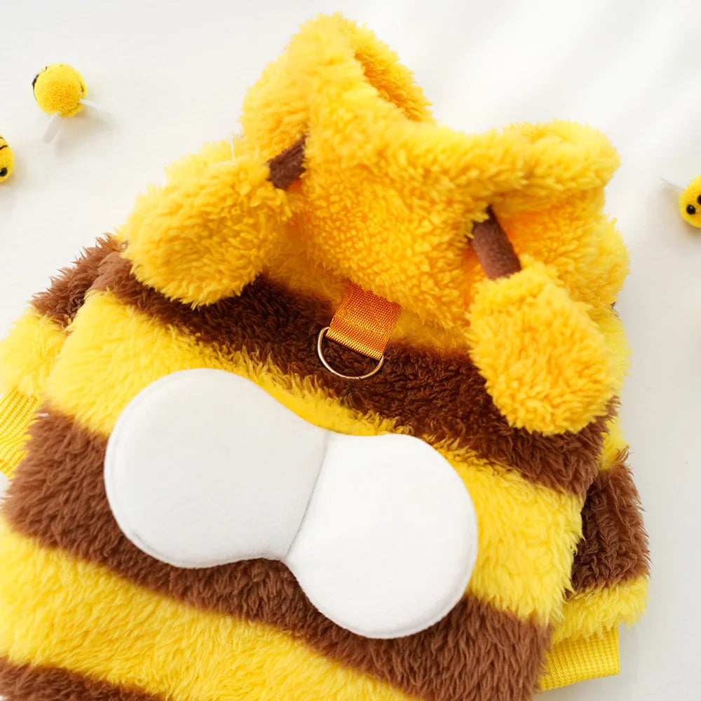 Bee-Themed Pet Hoodie – Warm Fleece Costume for Dogs & Cats