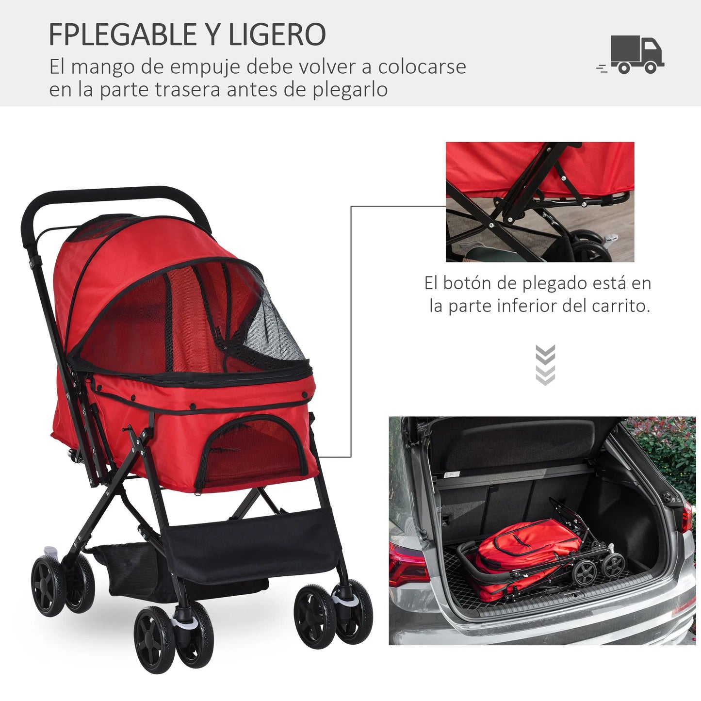 Pawhut Adjustable Canopy Pet Stroller - Lightweight & Foldable