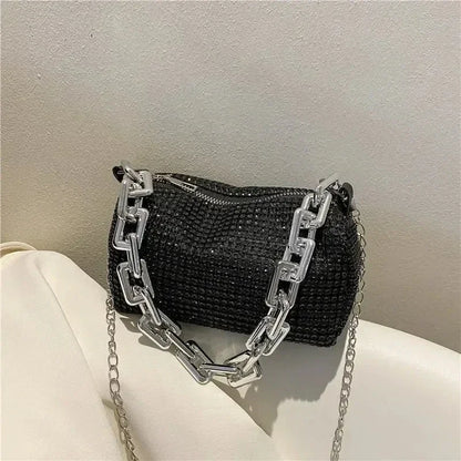 Allover Rhinestone Bucket Bag, Glitter Chain Prom Purse, Women's Mini Crossbody Bag - BeeTrendyShop.COM