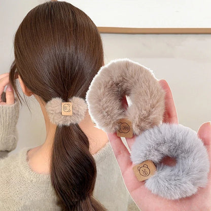 Korean Plush Bear Scrunchies - High Elastic Hair Ties - BeeTrendyShop.COM