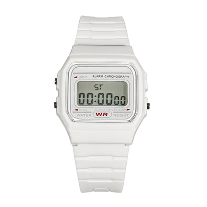 White digital watch with a clear background