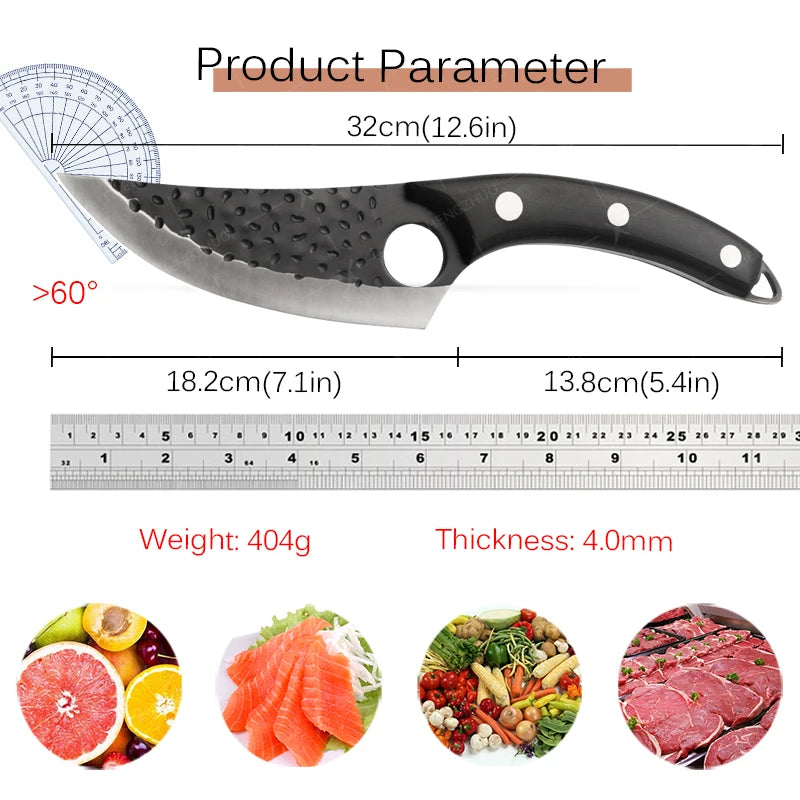 Handmade Forged Meat Cleaver Chef Knives Butcher Boning Knife Kitchen Knives Fishing Knife Fruit Barbecue Knife with Cover