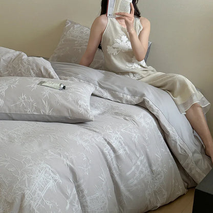 Antique Retro Cotton Bedding Four-Piece Set – Soft Naked-Sleeping Feel Quilt Cover & Bed Sheet