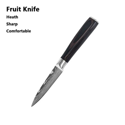 Chef Knife Set – Laser Damascus Pattern Japanese Santoku, Cleaver & Utility Knives (1-10pcs)