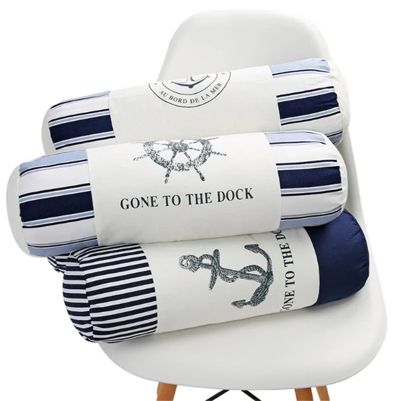 Mediterranean Sea Anchor Cylindrical Bolster Cushion 45x15cm – Cotton Linen Sofa & Bed Pillow Decoration