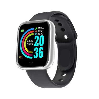 Smartwatch with a black band on a white background