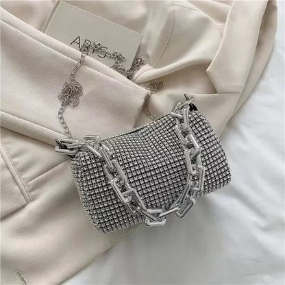 Allover Rhinestone Bucket Bag, Glitter Chain Prom Purse, Women's Mini Crossbody Bag - BeeTrendyShop.COM