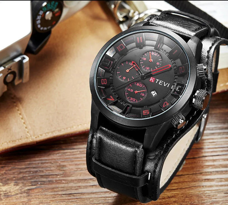 Retro Men's Watches High-end Luxury Man Watch PU Leather Strap Date Business Quartz Watch Big Dial Military tactical Wristwatch - BeeTrendyShop.COM