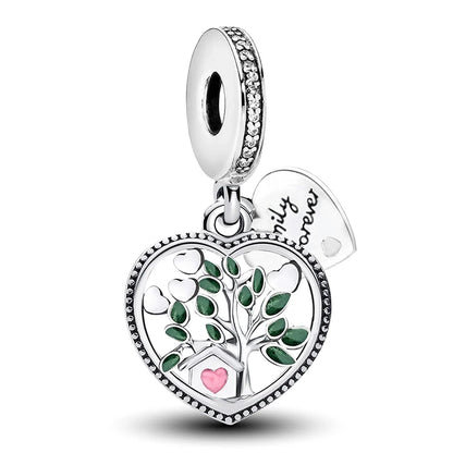 925 Sterling Silver Heart, Flower, Clover & Turtle Charm Bead – DIY Birthday Jewelry