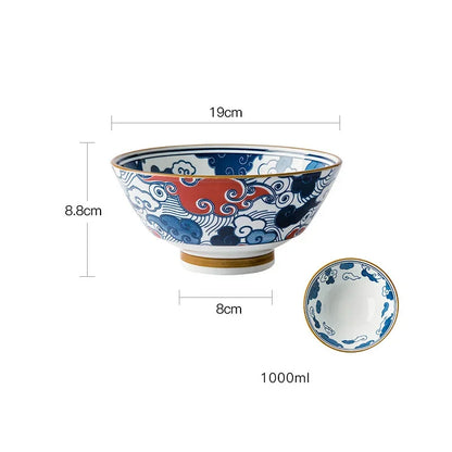 7.5-Inch Japanese Hat-Style Retro Ceramic Ramen Bowl – Fruit, Vegetable & Salad Noodle Holder