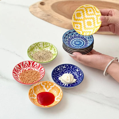 Bohemian Ceramic Sauce & Sushi Dipping Dish – Seasoning Plate for BBQ, Sashimi & Desserts