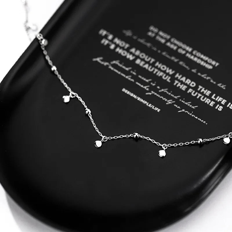 925 Sterling Silver Tassel Round Pendant Necklace – Elegant Geometric Chain for Women