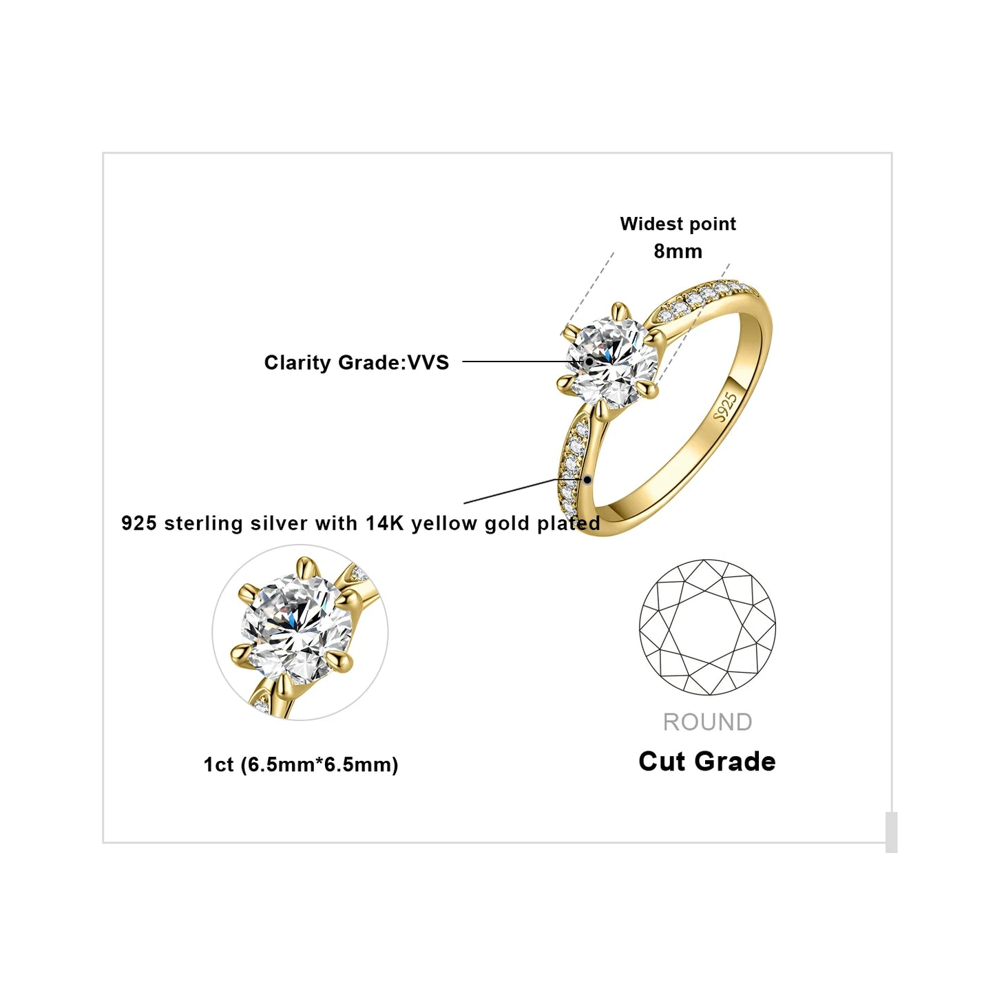 JewelryPalace Moissanite D Color 1ct 1.5ct 2ct 3ct Round S925 Sterling Silver Wedding Engagement Ring for Women