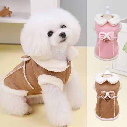 Cozy Winter Dog Jacket with Bow - Warm Plush Coat for Small Dogs - BeeTrendyShop.COM