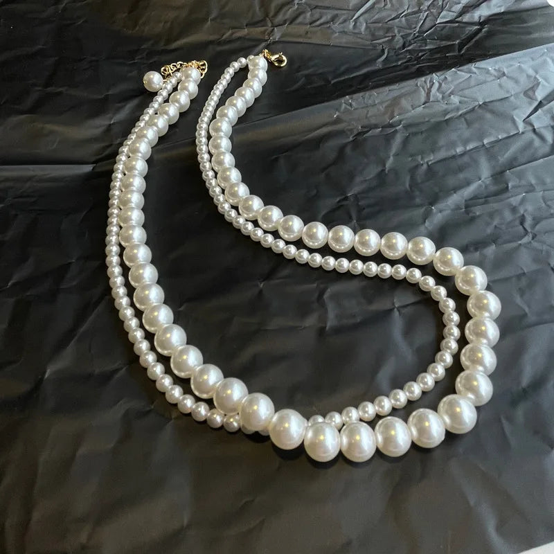 Double Layer Simulated Pearl Choker Necklace – Elegant Clavicle Chain for Women
