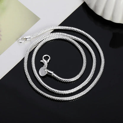 Solid Snake Chain Necklace – 1mm / 2mm / 3mm Silver Tone Unisex Jewelry