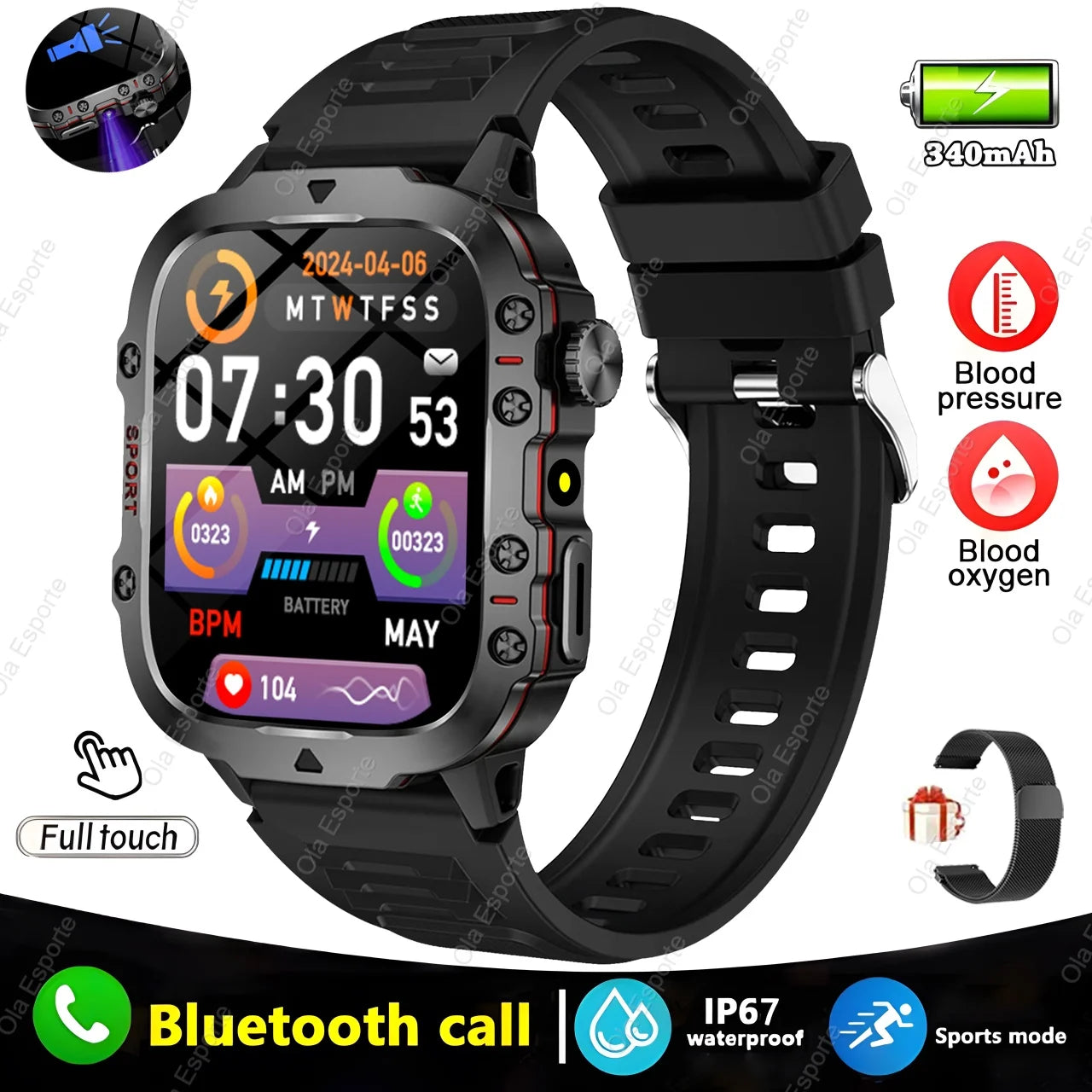 Military Smart Watch Men IP68 5ATM Outdoor Sports Fitness Tracker Health Monitoring 1.81Inch Bluetooth Calls Smartwatch