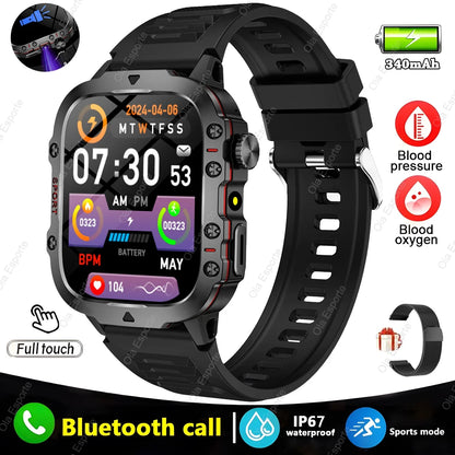Military Smartwatch for Men – IP68 5ATM Waterproof, Outdoor Fitness Tracker, Health Monitor, Bluetooth