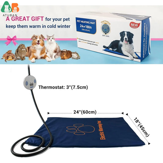ATUBAN 7-Temp Heated Pet Bed - Chew-Resistant Warming Mat for Cats & Dogs