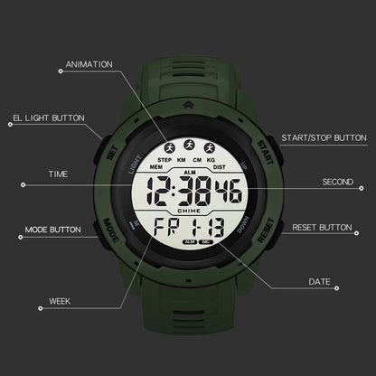 Digital Watches Men Men Numbers Sport Watch 5ATM Waterproof Back Light Round Screen Digital Multifunction Alarm Swimming - BeeTrendyShop.COM