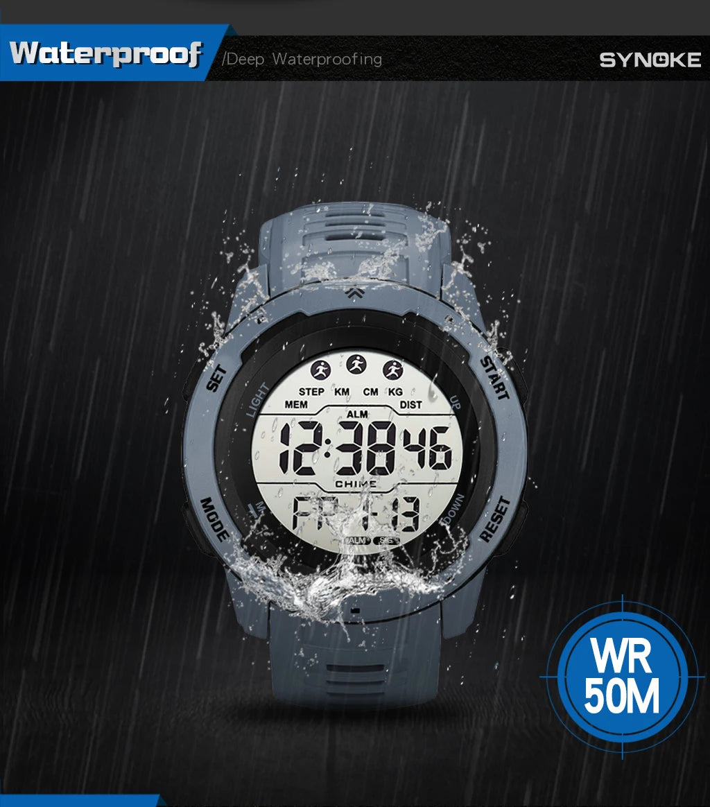Digital Watches Men Men Numbers Sport Watch 5ATM Waterproof Back Light Round Screen Digital Multifunction Alarm Swimming