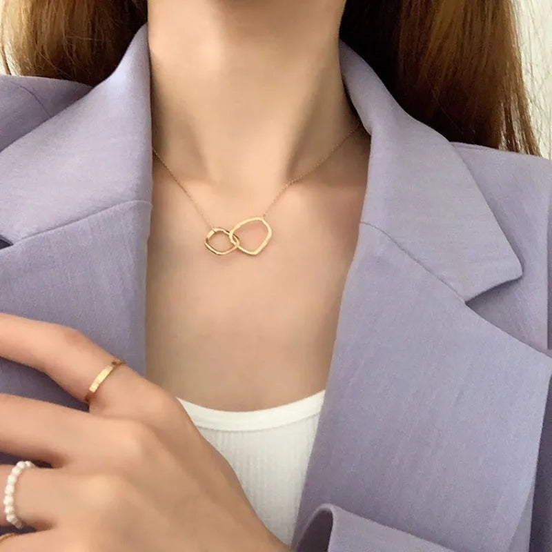 Two Round Shaped Necklaces Female Exquisite Geometric Women Chain Choker Neck Necklace Birthday Gift for Ladies Fashion Jewelry