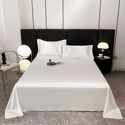 Hotel Luxury Satin Silky Flat Bed Sheet – Soft Solid Color Polyester Bedspread for King & Queen Size