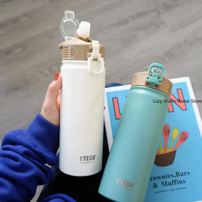 Thermal Water Bottle with Straw 600/750ML – Stainless Steel Hot & Cold Mug