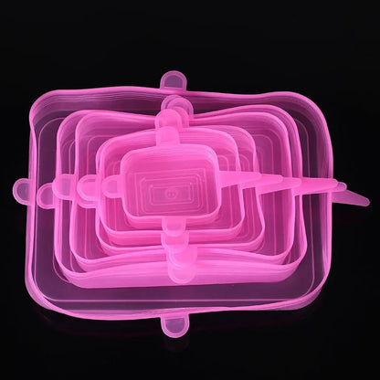 6-Piece Square Silicone Stretch Lids – Reusable Food Packaging Elastic Bowl Covers
