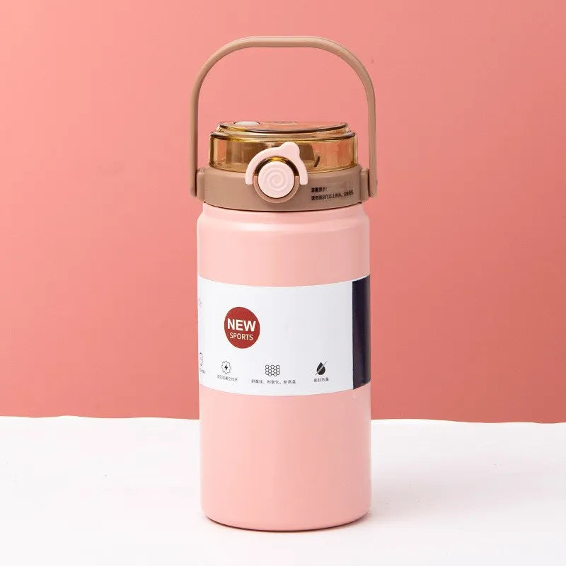 1L Stainless Steel Thermal Bottle with Straw – Vacuum Flask Hot & Cold Fitness Tumbler