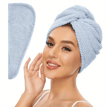 Solid Color Hair Towel Textured Dry Hair Cap 9.8 "X 25.5" Absorbent Hair Towel Wrap for Button-down Women - BeeTrendyShop.COM