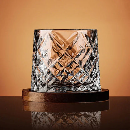 Spinning Whiskey Tumbler Glass – Rotating Crystal Brandy Cup