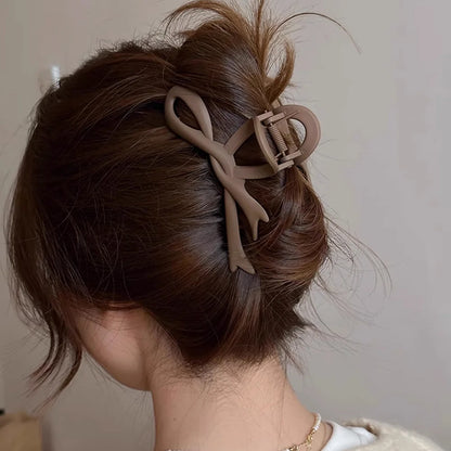 Matte Ribbon Bow Hair Claw Clip – Vintage Shark Ponytail Barrette for Women