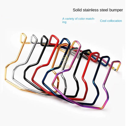 Solid stainless steel bumper in various colors on a white background