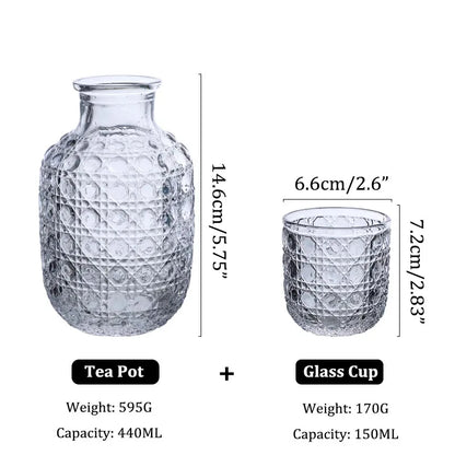 Embossed Pattern Large Drinking Glass – Whiskey Beer Coffee Water Cup Set