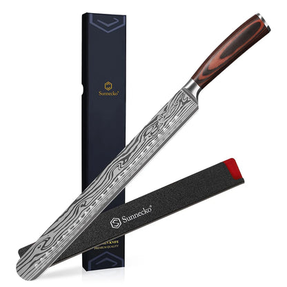 Sunnecko 12-Inch Brisket Slicing Knife – High Carbon Steel Ham Knife with Pakkawood Handle