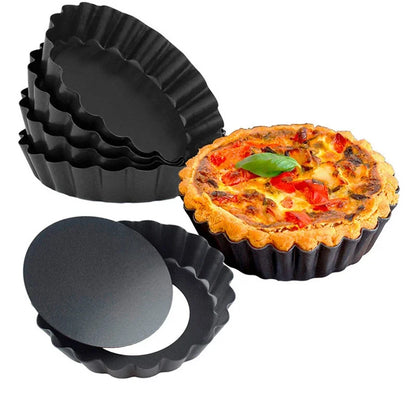 6-Piece Non-Stick Tart & Quiche Pan Set 4 Inch – Removable Bottom Carbon Steel Bakeware