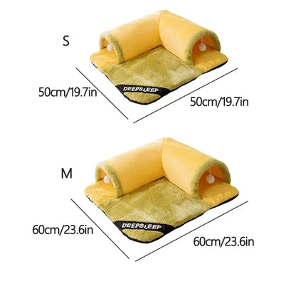 2-in-1 Cat Tunnel & Bed - Detachable Warm House with Non-Slip Play Mat - BeeTrendyShop.COM