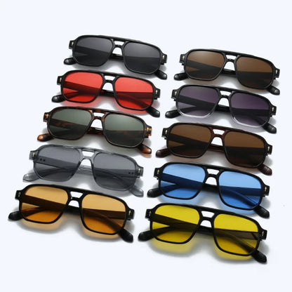 Retro Double Bridge Square Sunglasses – Luxury Rivet Design UV400 Unisex
