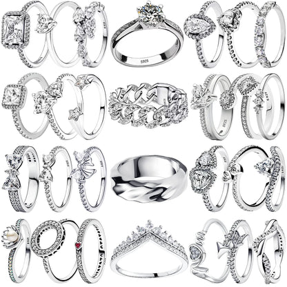 925 Sterling Silver Moissanite Crown Ring – 6 Claws Cubic Zirconia Fine Jewelry